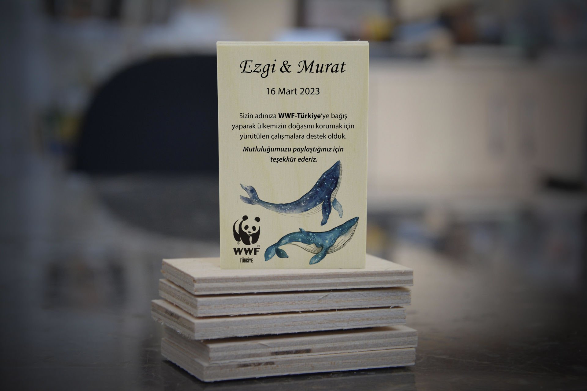 Balina Temalı Ahşap Magnet