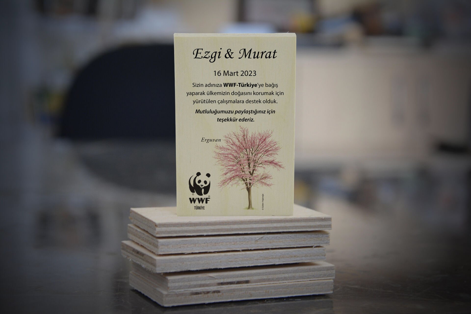 Erguvan Ağacı Temalı Ahşap Magnet