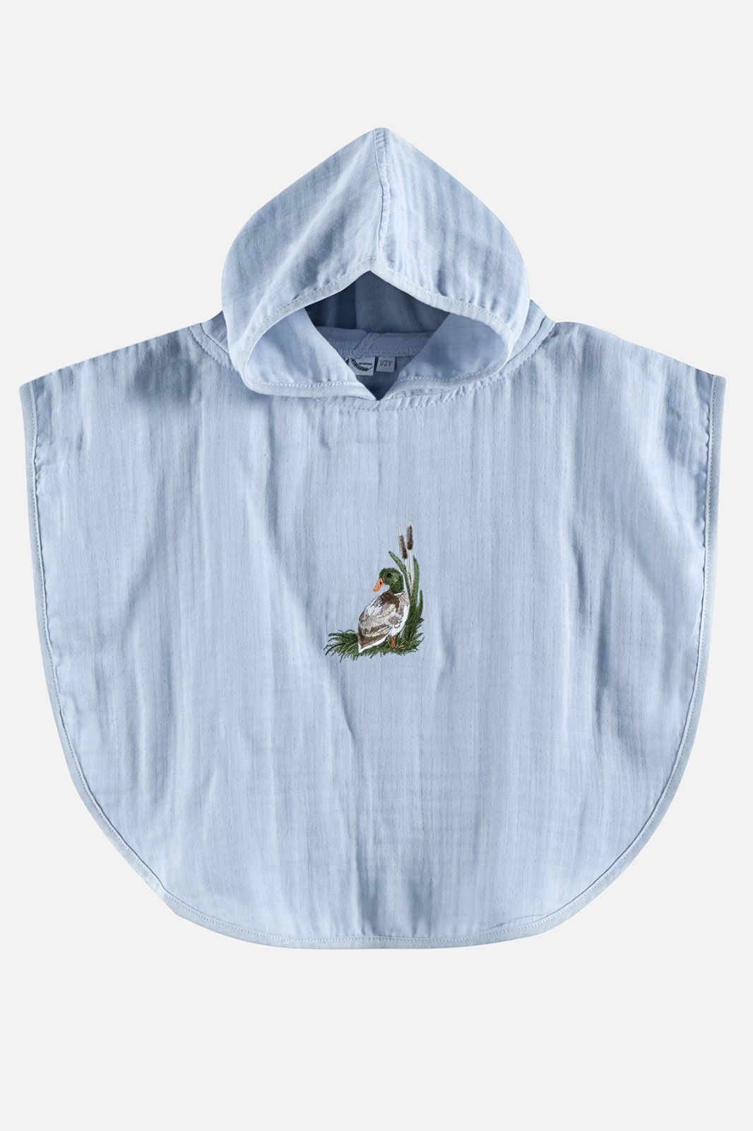 Müslin Ördek Nakışlı Mavi Panço