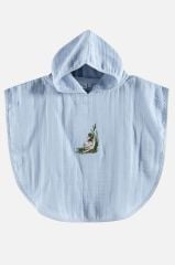 Müslin Ördek Nakışlı Mavi Panço