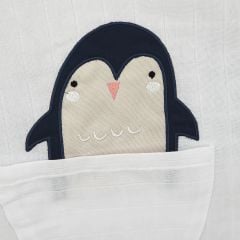 Müslin Penguen Nakışlı Beyaz Panço