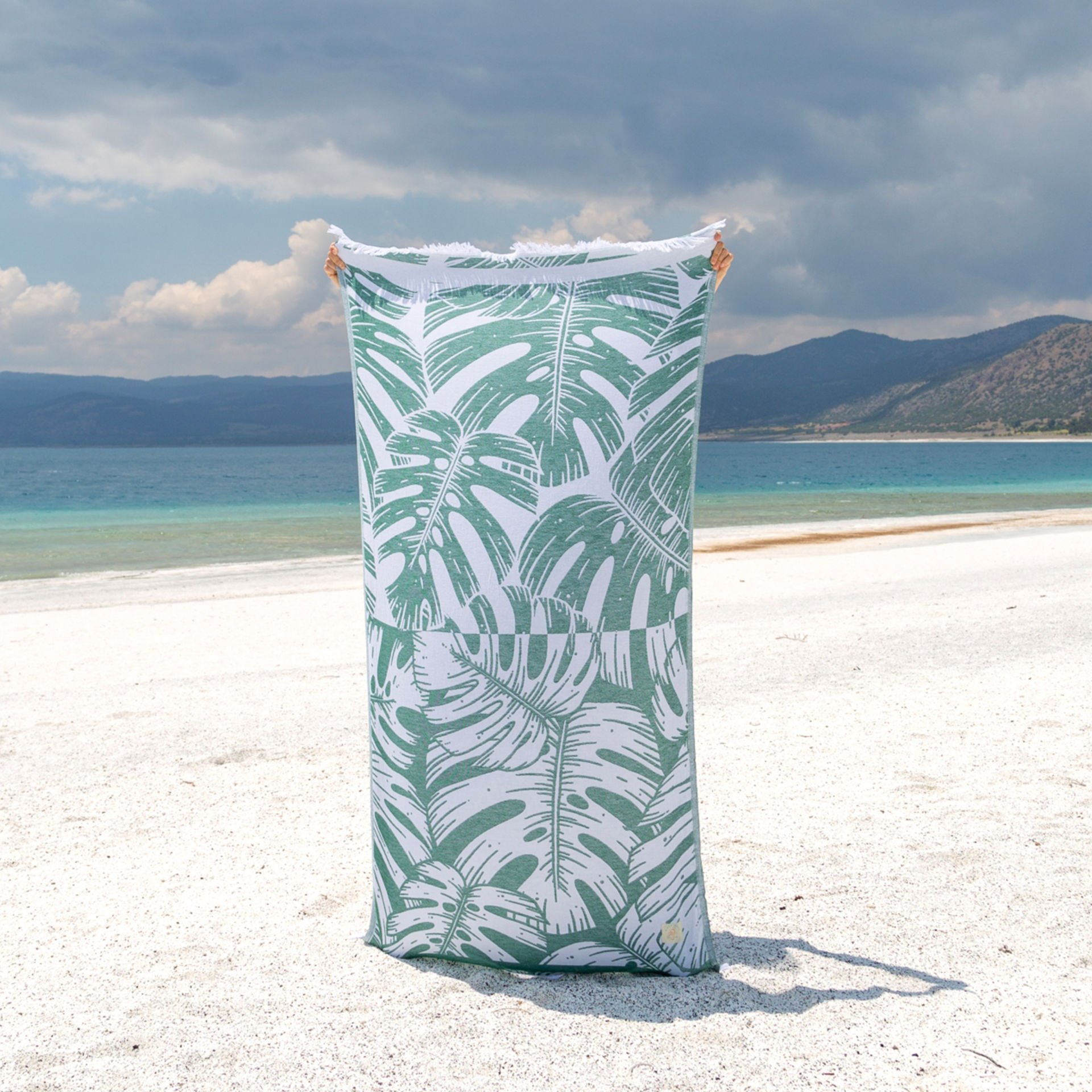 Monstera Temalı Yeşil Peştemal